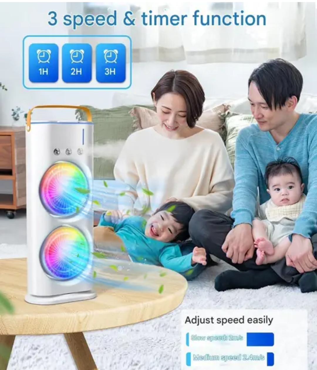 Portable Double Ended Mist Spray Fan for Summer Room Cooling, USB Rechargeable & portable.