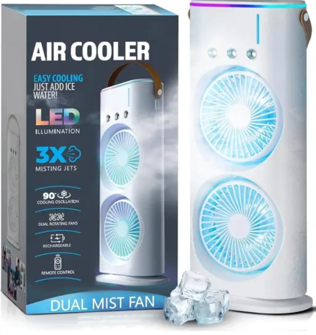 Portable Double Ended Mist Spray Fan for Summer Room Cooling, USB Rechargeable & portable.